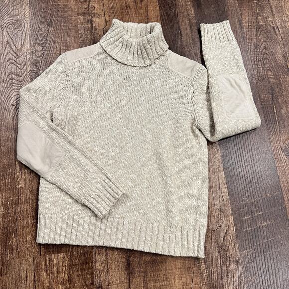 Vintage Ralph Lauren Sweater Military Turtleneck Suede Patches Womens M - Picture 2 of 6